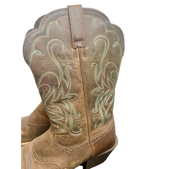 ARIAT COWGIRL BOOTS LEGEND WESTERN SZ 7.5 SQUARE TOE EMBROIDERED HERITAGE ROUGH - Picture 14 of 16